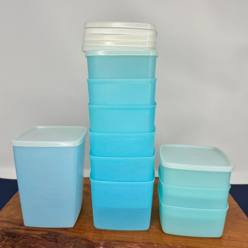 Vintage 1960s Tupperware Lot 18pc Set Blue Storage Containers Canister Sandwich